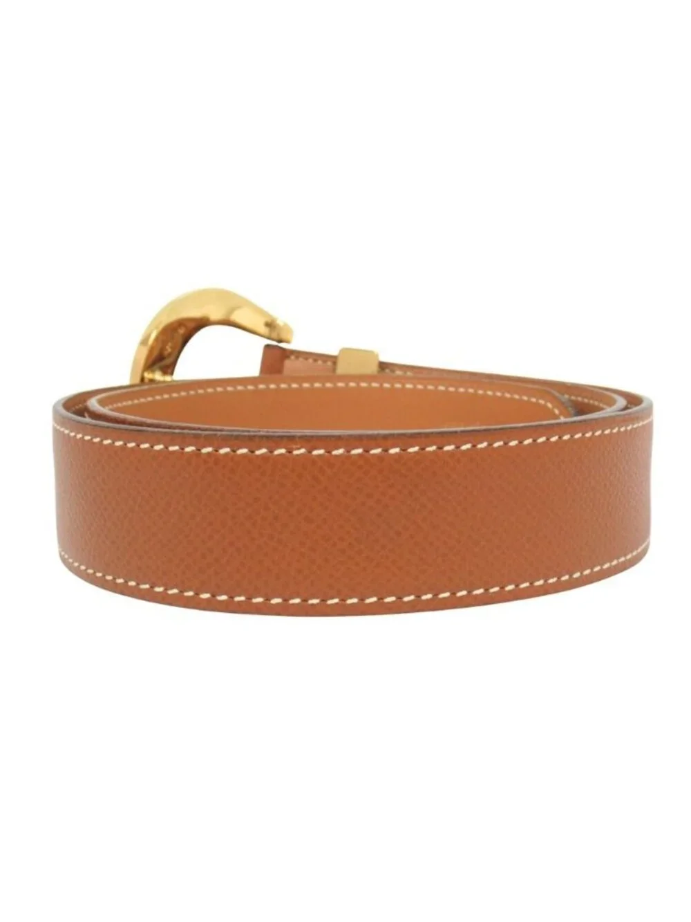 Hermes Horse Buckle Belt Courchevel Leather Vintage 72 Brown